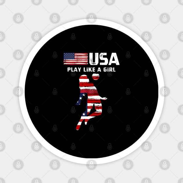 USA Play Like a Girl Soccer Football USA Flag Soccer Girl Magnet by StarMa